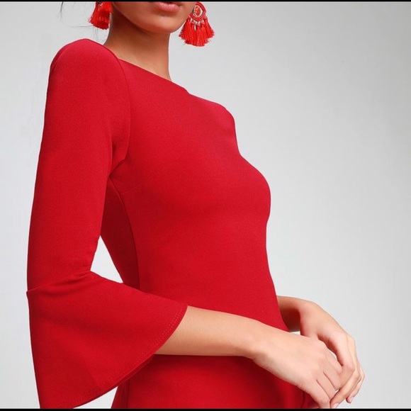 Red Bell Sleeve Dress - Picture 4 of 6